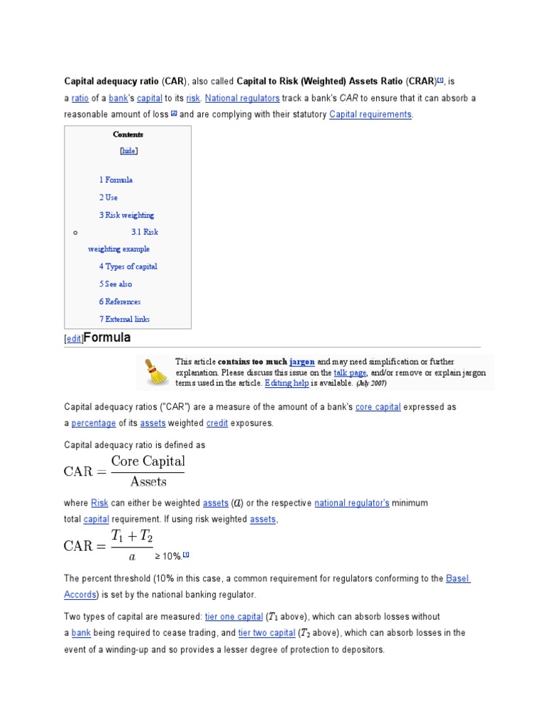Capital Adequacy Ratio PDF Bank Regulation Capital Adequacy Ratio