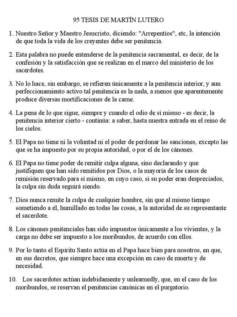 95 Tesis De Martin Lutero Completas