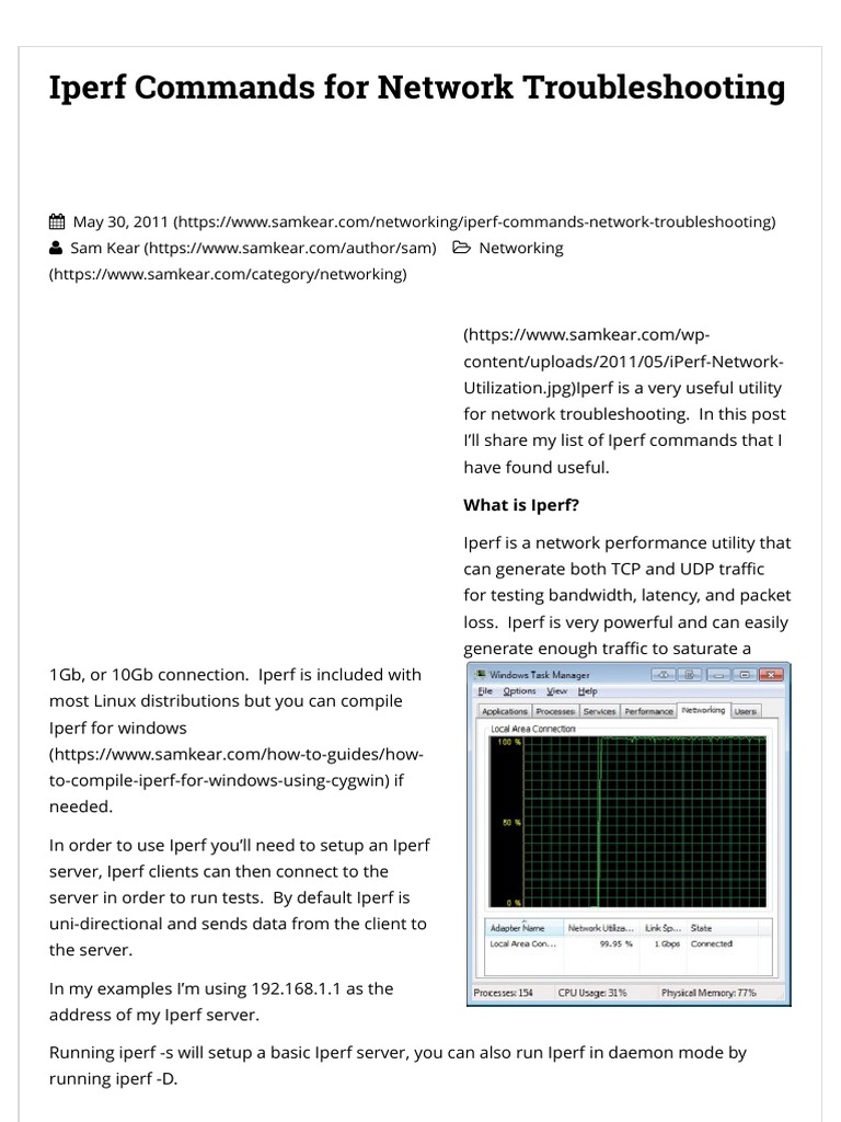 Useful Iperf Commands for Network Troubleshooting Sam Kear Dot Com