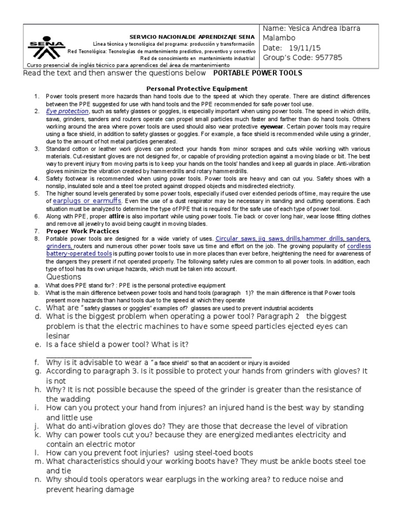 Power Tool Safety and PPE Guide | PDF | Personal Protective Equipment ...
