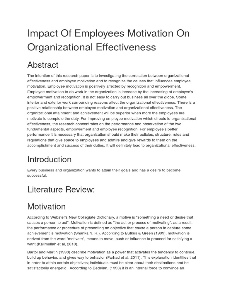 Impact of Employees Motivation On Organizational Effectiveness | PDF ...