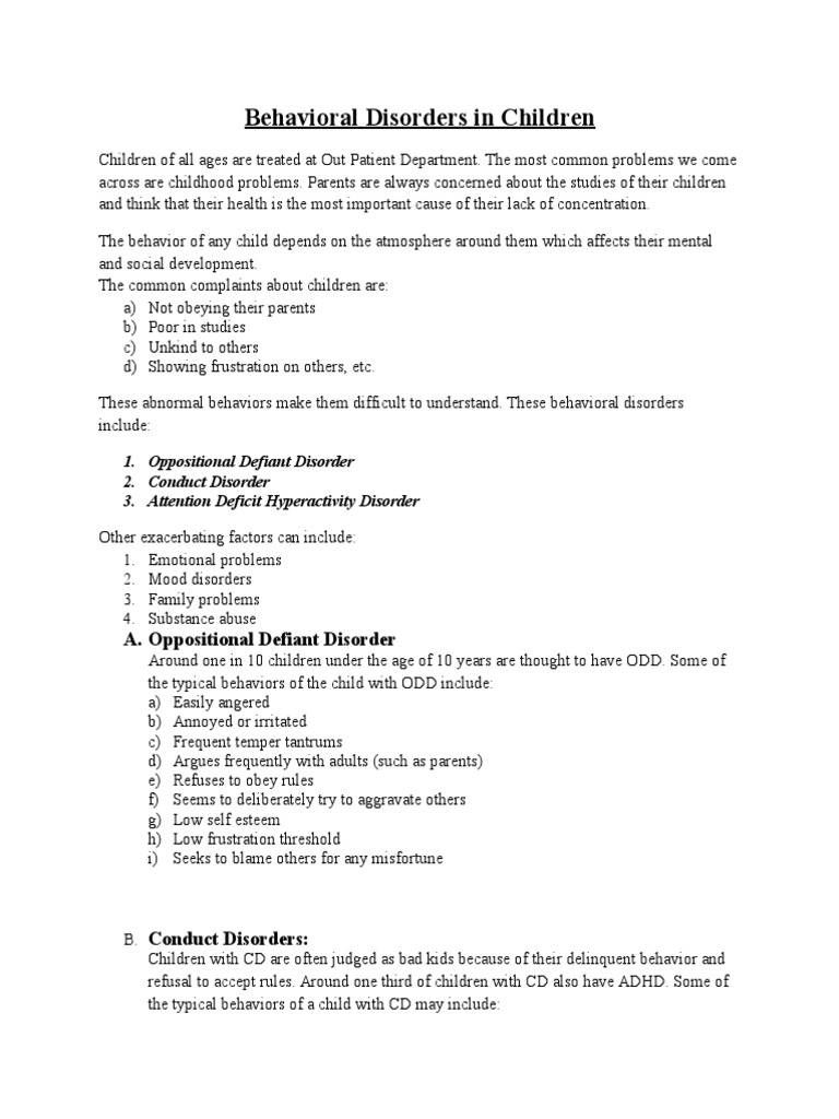Behavioral Disorders in Children... | PDF | Attention Deficit ...