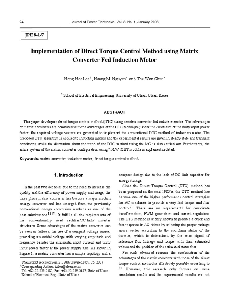 Implementation of Direct Torque | PDF | Power Supply | Power Electronics
