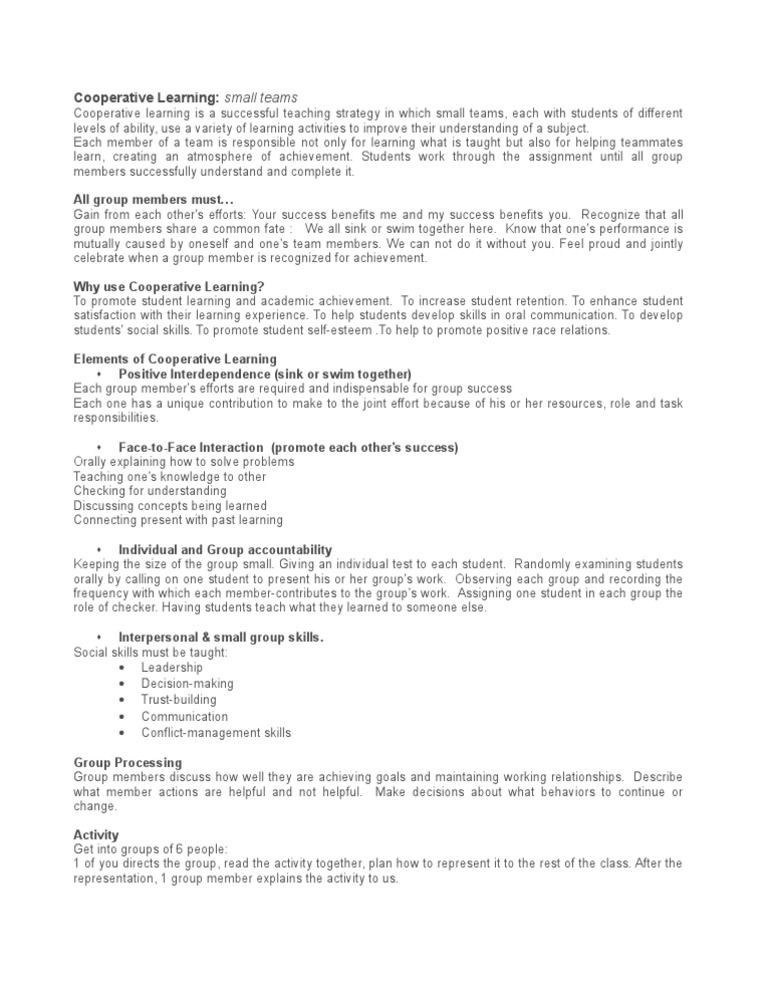 Cooperative Learning | PDF | Learning | Action (Philosophy)
