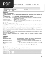 Avaliação de Geografia – 4º Bimestre- 3º Ano 2015