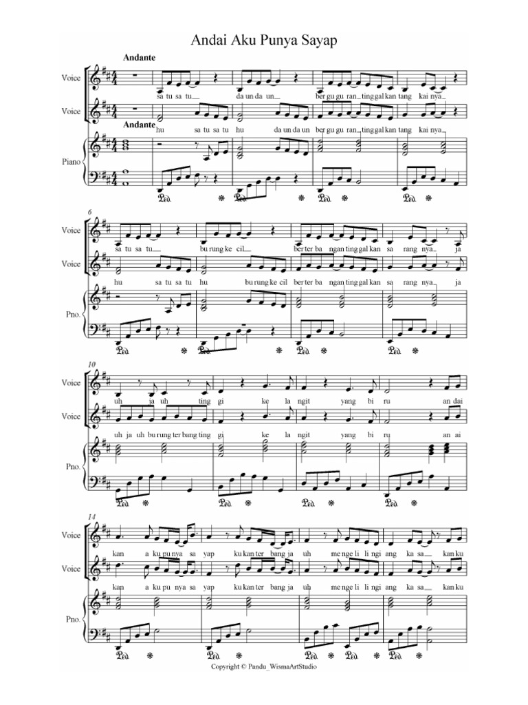 Partitur Not Balok Andai Aku Punya Sayap