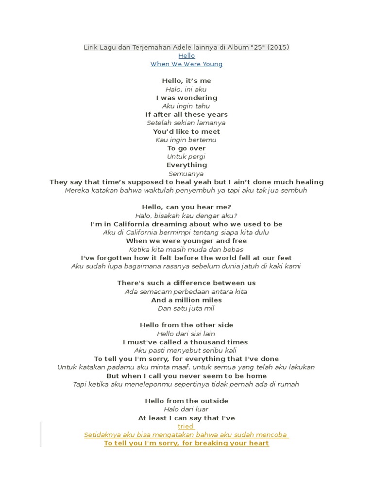 Lirik Lagu Dan Terjemahan Adele Lainnya Di Album