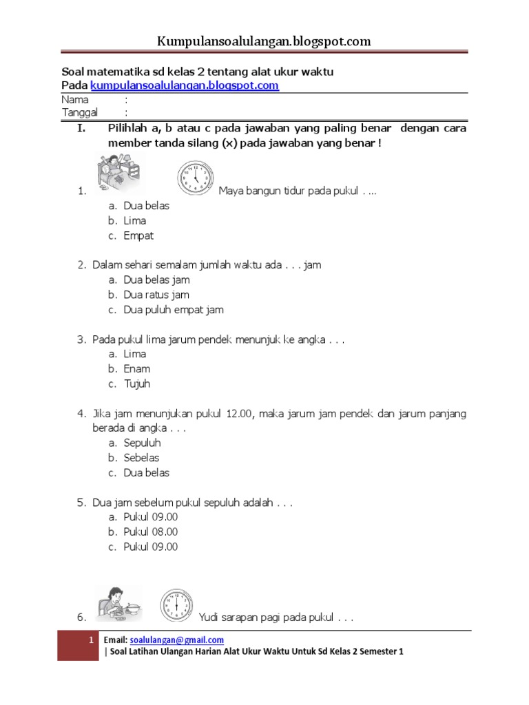 Soal Matematika SD Kelas 2 Tentang Alat Ukur Waktu | PDF