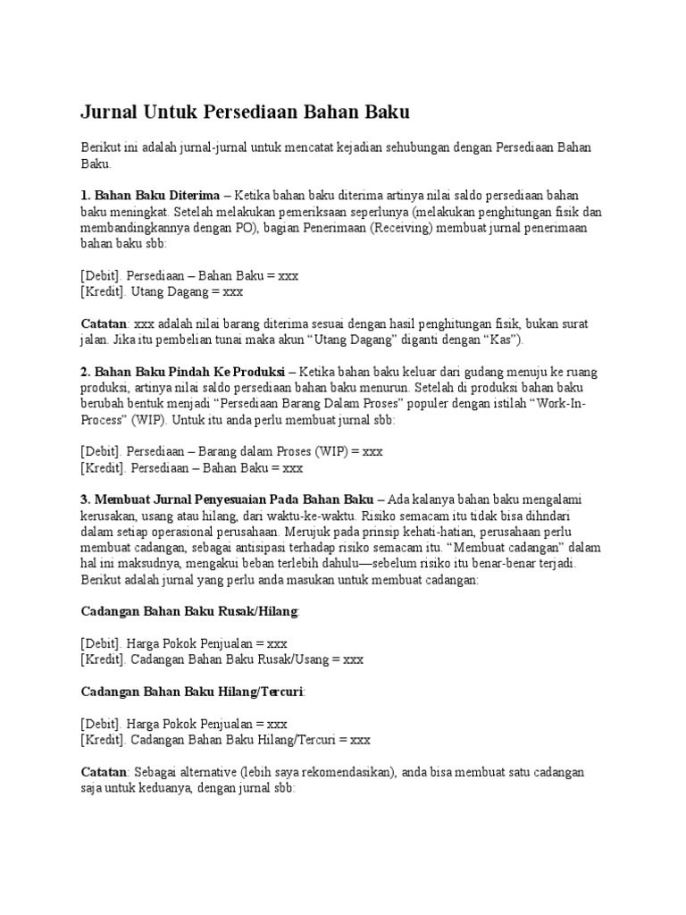 Jurnal Untuk Persediaan Bahan Baku