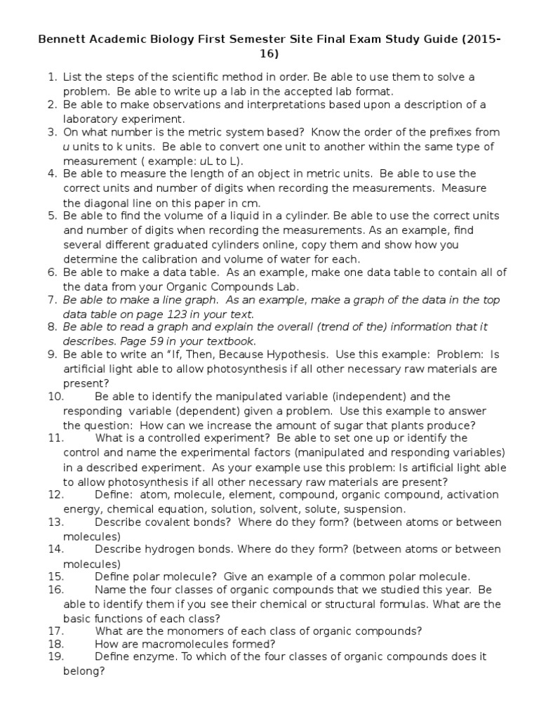 Biology Exam Study Guide: Key Concepts | PDF | Cell (Biology) | Dna