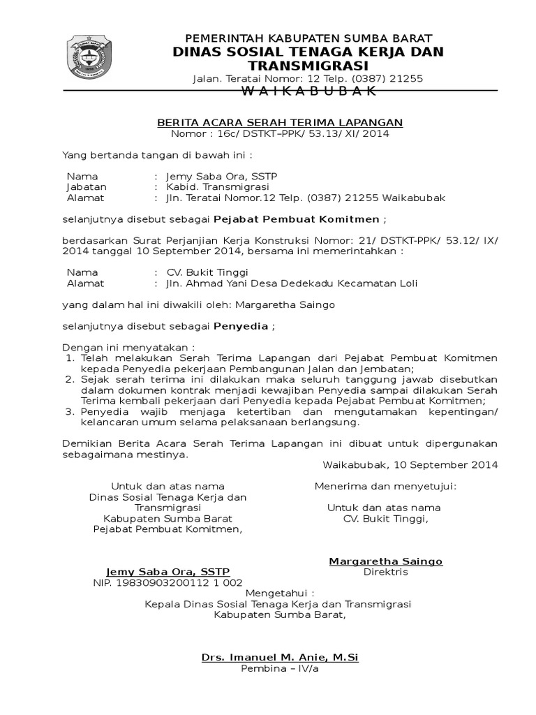 Berita Acara Serah Terima Lapangan