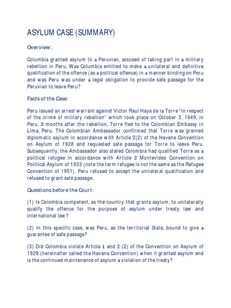 Asylum Case_Summary Treaty Refugee
