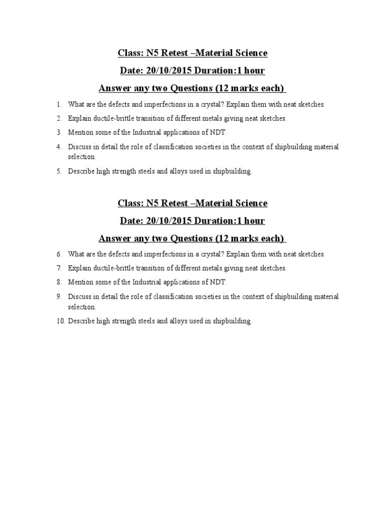 Material Science Class test