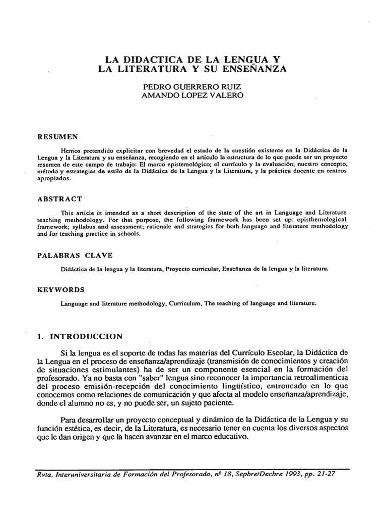 Didáctica de Lengua y Literatura: Enfoques | PDF | Artes del Lenguaje y ...