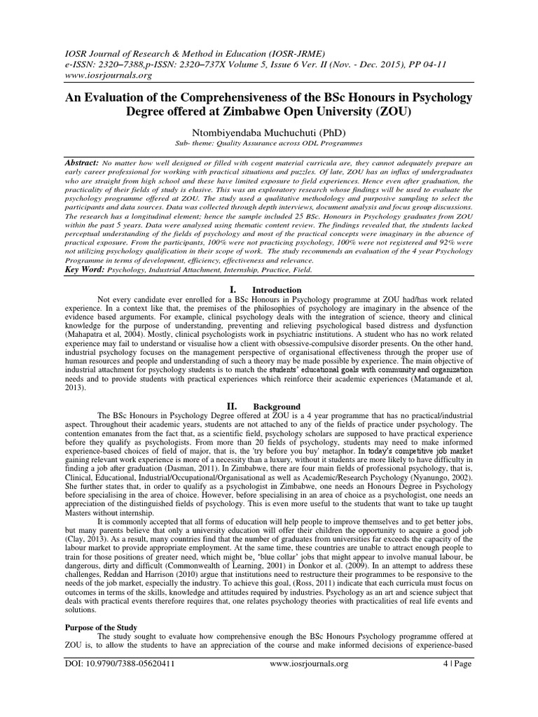 An Evaluation of The Comprehensiveness of The BSC Honours in Psychology