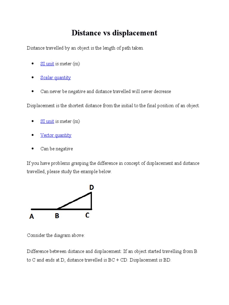 Distance Vs Displacement SI Unit Scalar Quantity PDF Acceleration