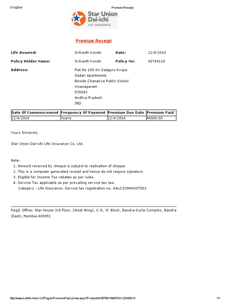 Premium Receipt.pdf Life Insurance Public Finance Free 30day