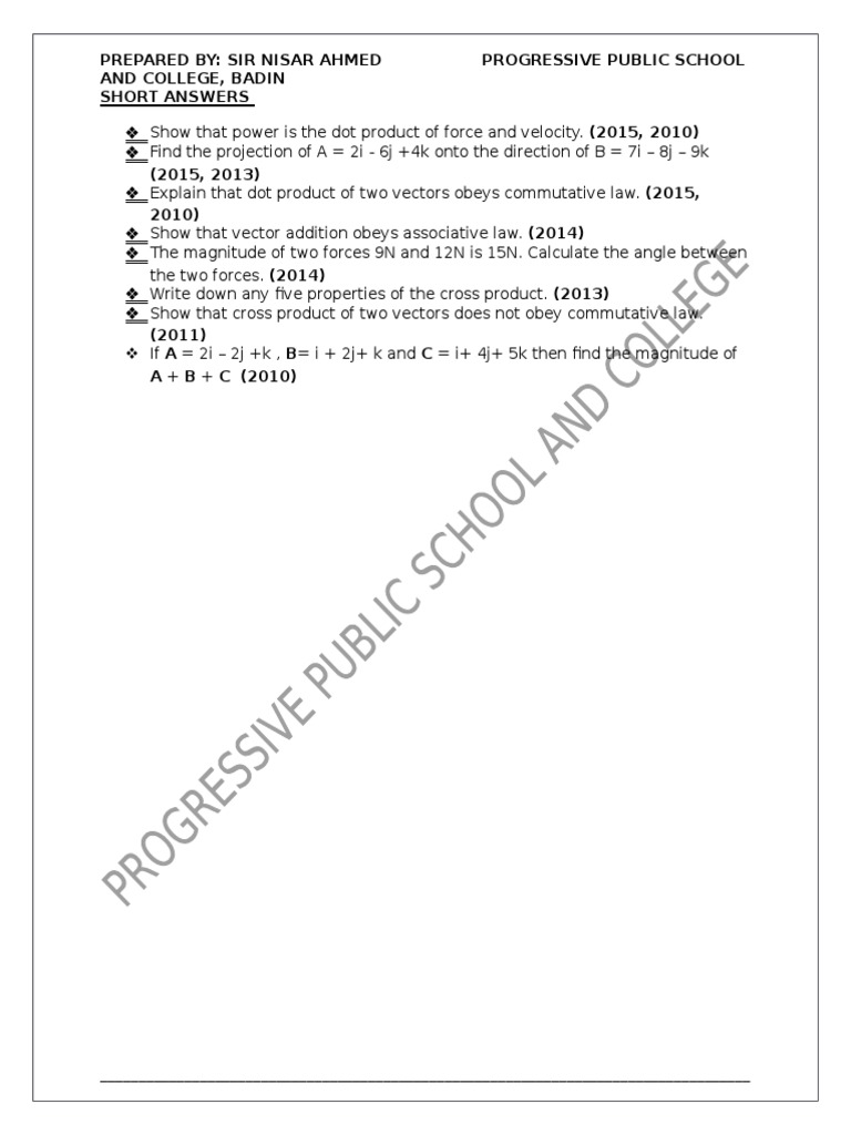Vector Calculations and Properties Guide | PDF | Teaching Methods ...