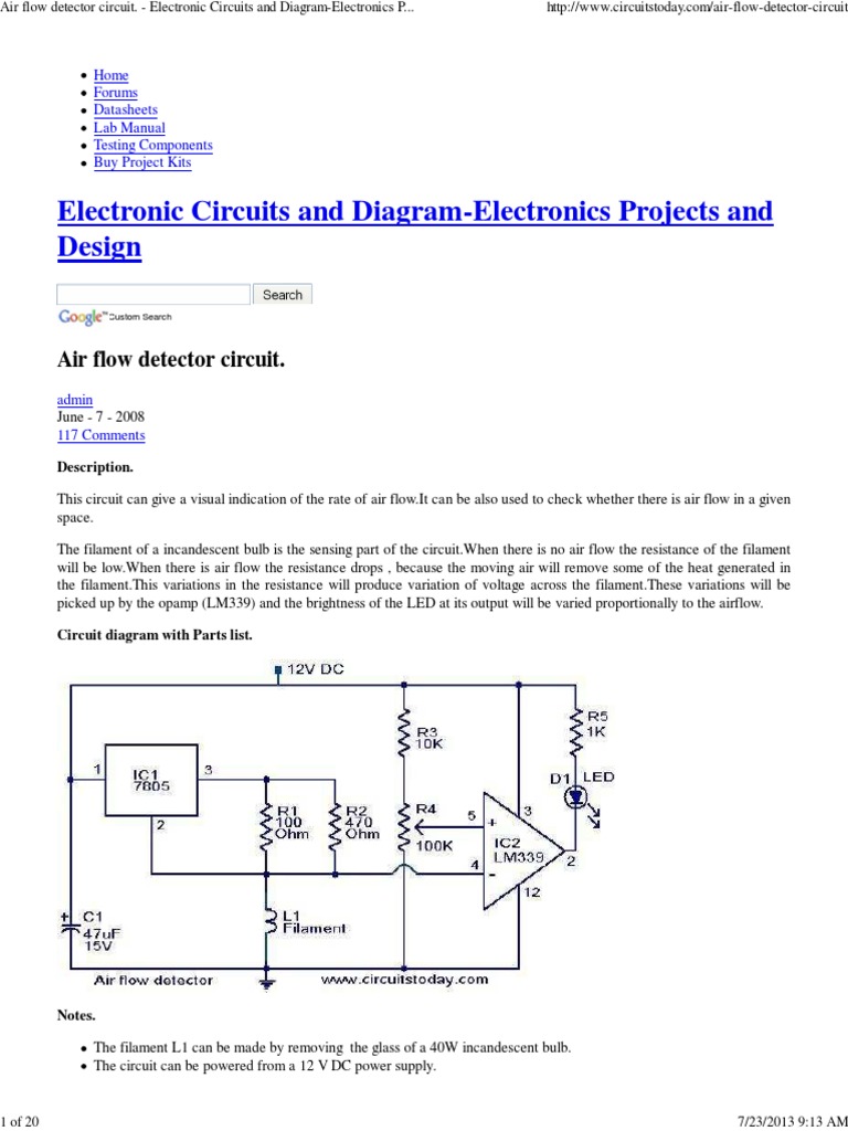 Air Flow Detector Circuit. Electronic Circuits and DiagramElectronics Projects and Design