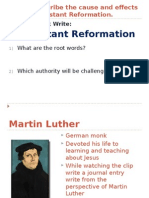 Protestant Reformation: SWBAT Describe The Cause and Effects of The Protestant Reformation