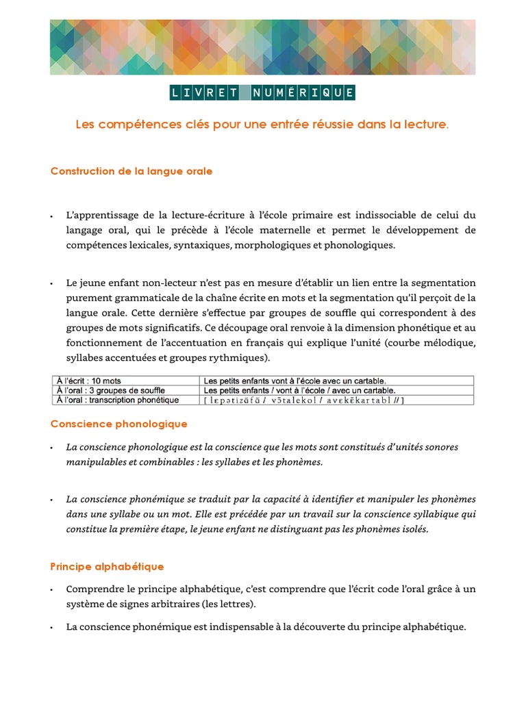 Prérequis pour l'apprentissage de la lecture | PDF | Syllabe | Phonologie