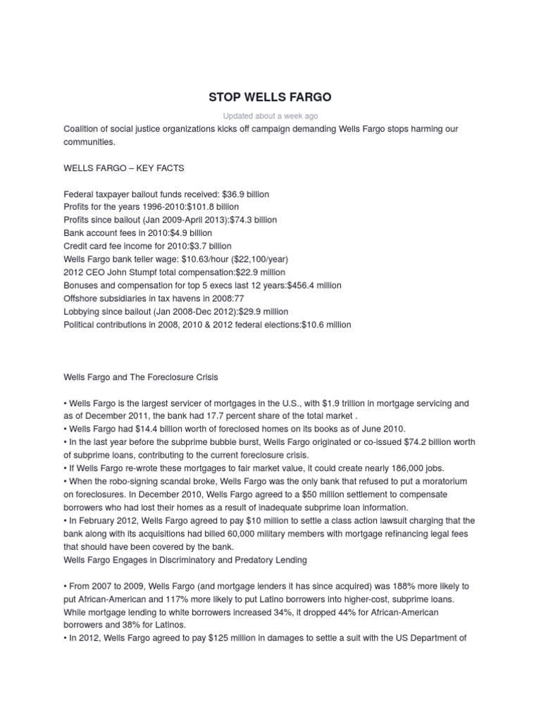 Stop Wells Fargo PDF Wells Fargo Payday Loan