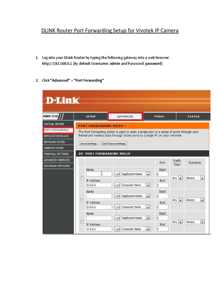 D-Link Port Forwarding for Vivotek Camera | PDF | Router (Computing ...