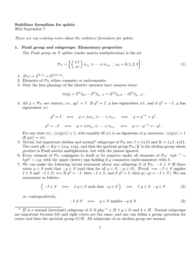 Stabilizer Formalism For Qubits PDF Group (Mathematics) Matrix (Mathematics)