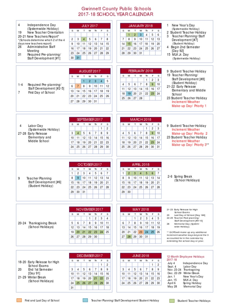 Gwinnett Schools Calendar 2017-18 | PDF | Academic Term | Entertainment  Events