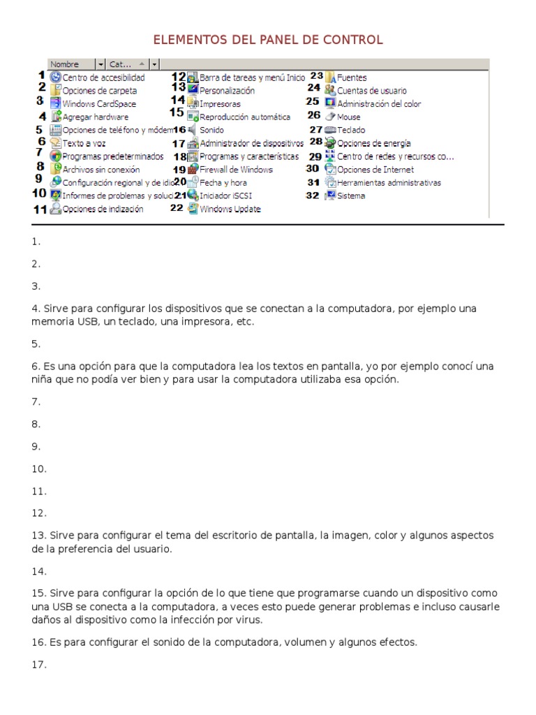 Elementos Del Panel de Control