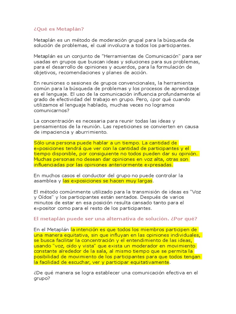 Qué Es Metaplán | PDF | Seminario | Comunicación