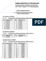 NSIT M.Tech Admission 2015 Document Verification Dates