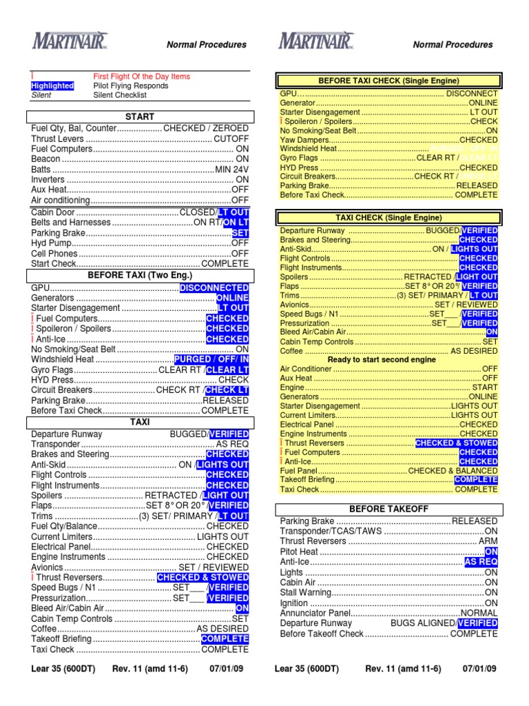 Lear 35A Normal Checklist | PDF | Flight Control Surfaces