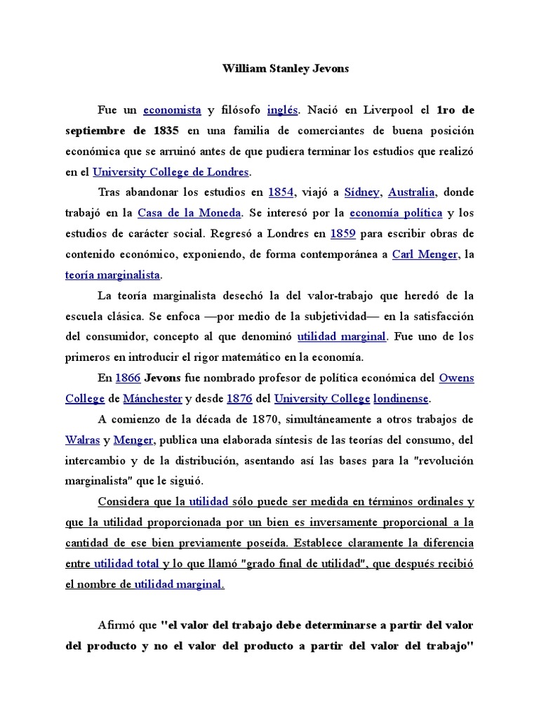 William Stanley Jevons y la teoría marginalista | PDF | Teorías ...