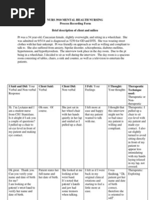 Mental Health-Process Recording Evaluation 