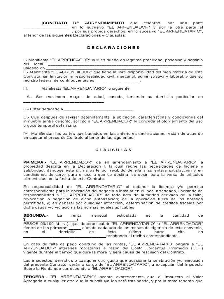 Contrato de Arrendamiento Alquiler Propiedad