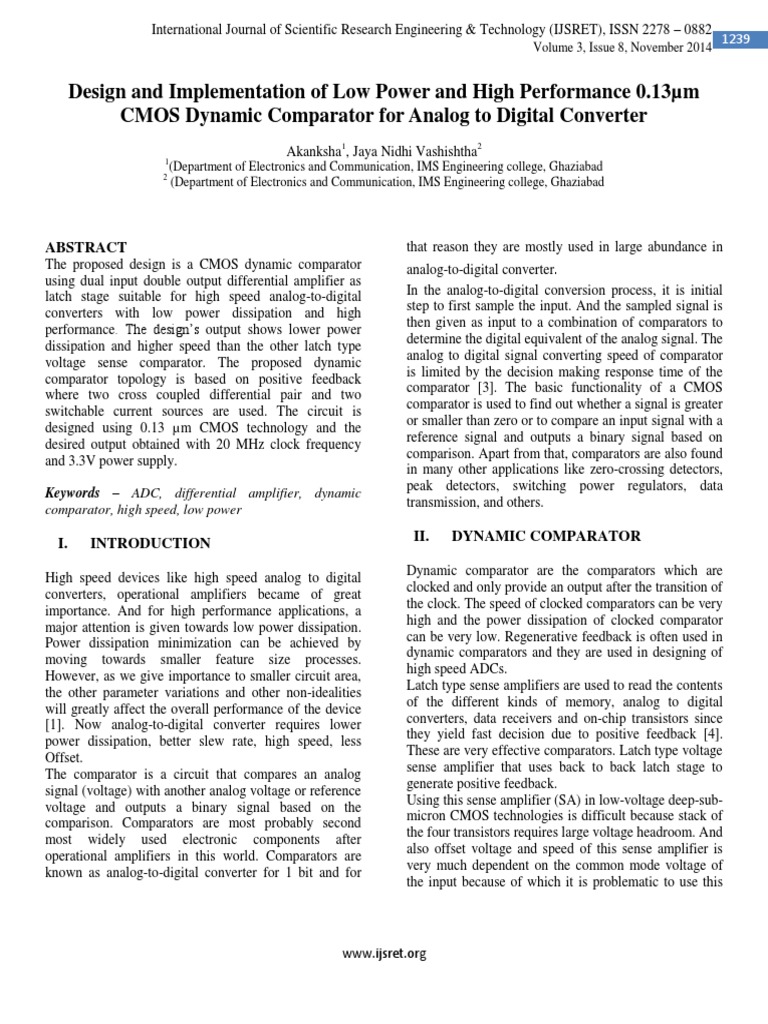 Low Power CMOS Dynamic Comparator Design | PDF | Analog To Digital ...