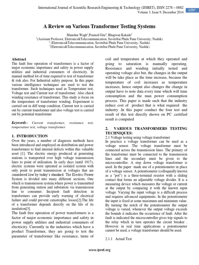 A Review On Various Transformer Testing Systems PDF Transformer