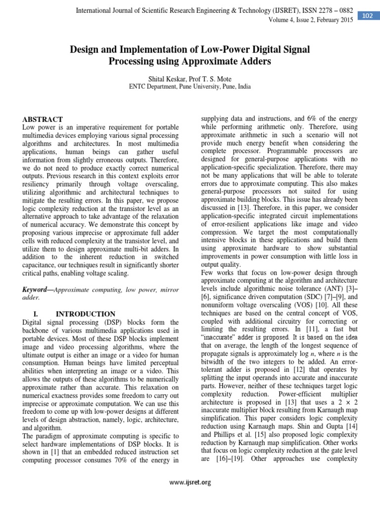 Design and Implementation of Low-Power Digital Signal Processing Using ...
