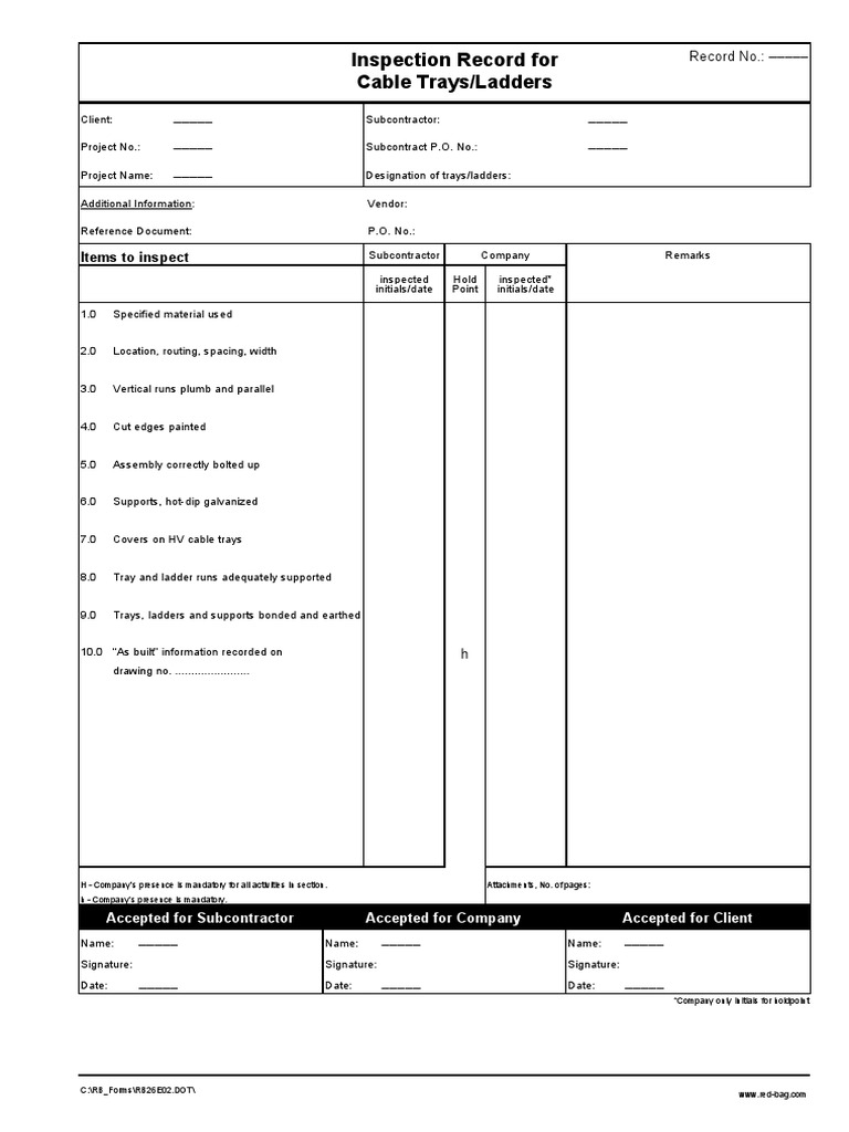Cable Tray Inspection Checklist | PDF