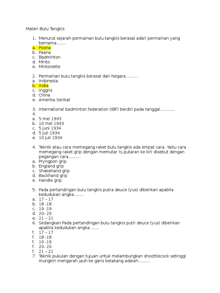 Soal Bulu Tangkis Pdf