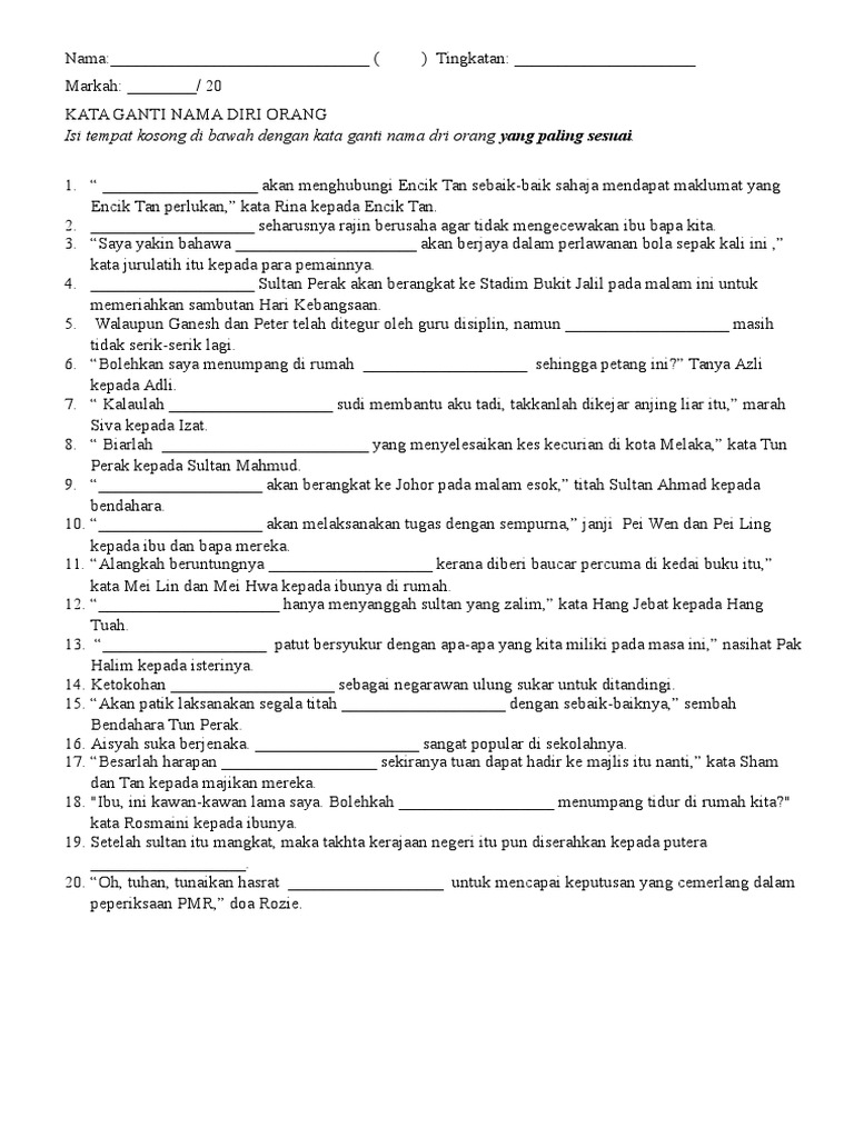 Latihan Kata Ganti Diri Jm 3 Pdf