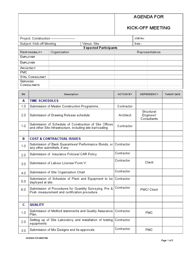 Sample Agenda _Kick-Off Meeting | General Contractor | Architect
