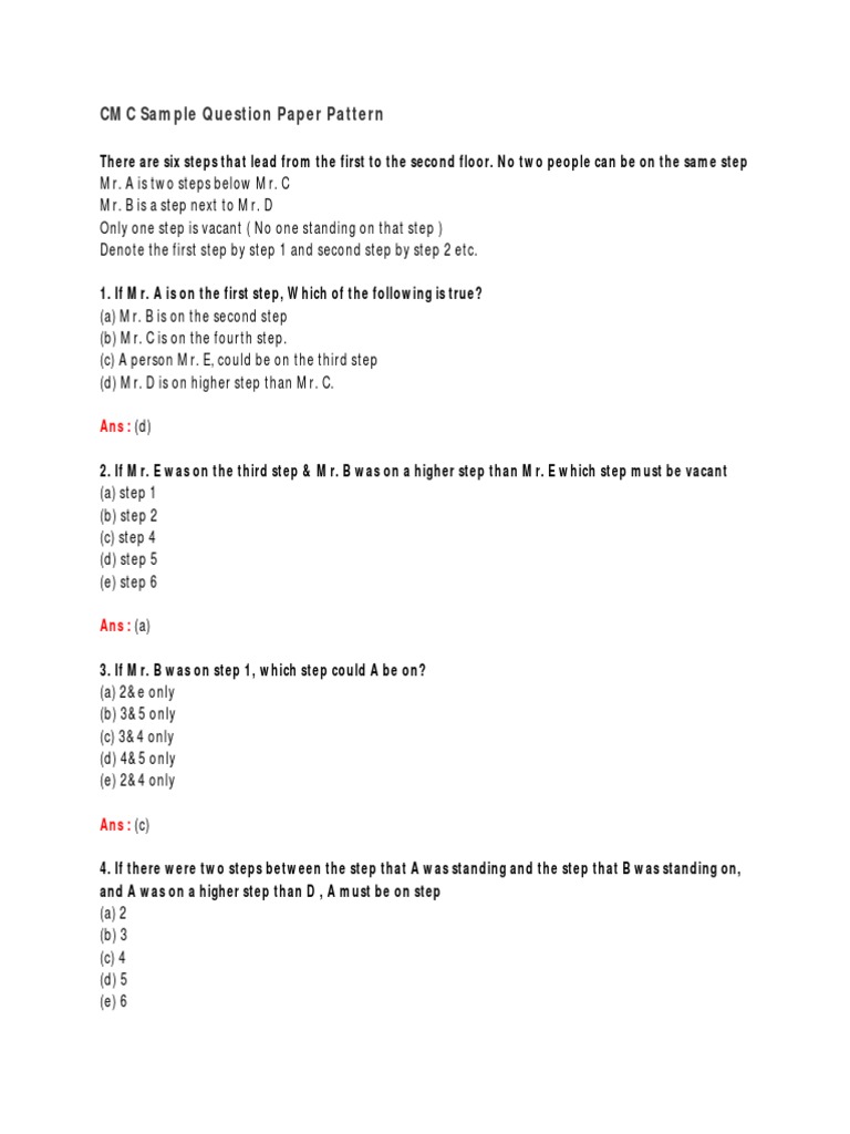 CMC Entrance Exam Sample Questions | PDF