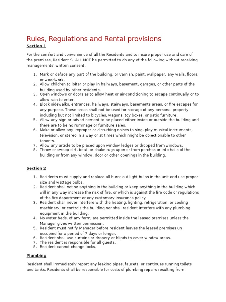 Rental Rules and Regulations Guide | PDF | Landlord | Lease