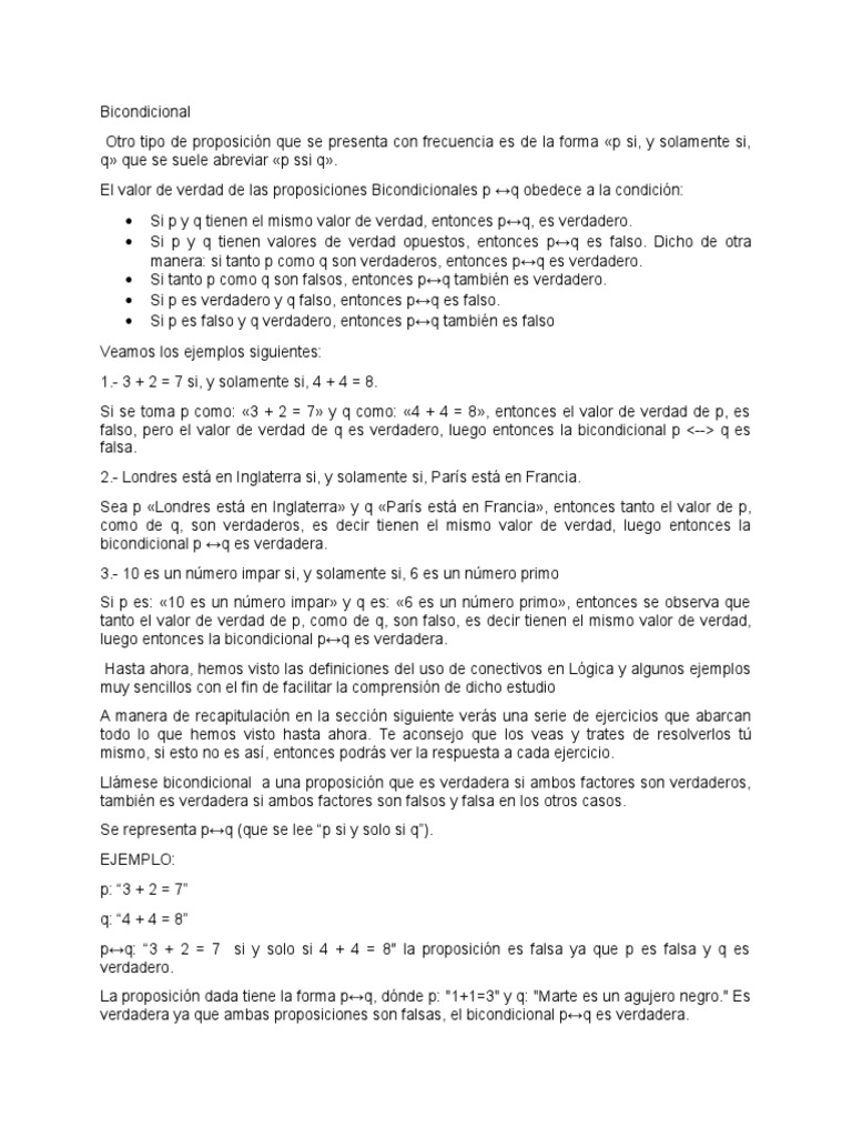 Tabla de Verdad Bicondicional PDF
