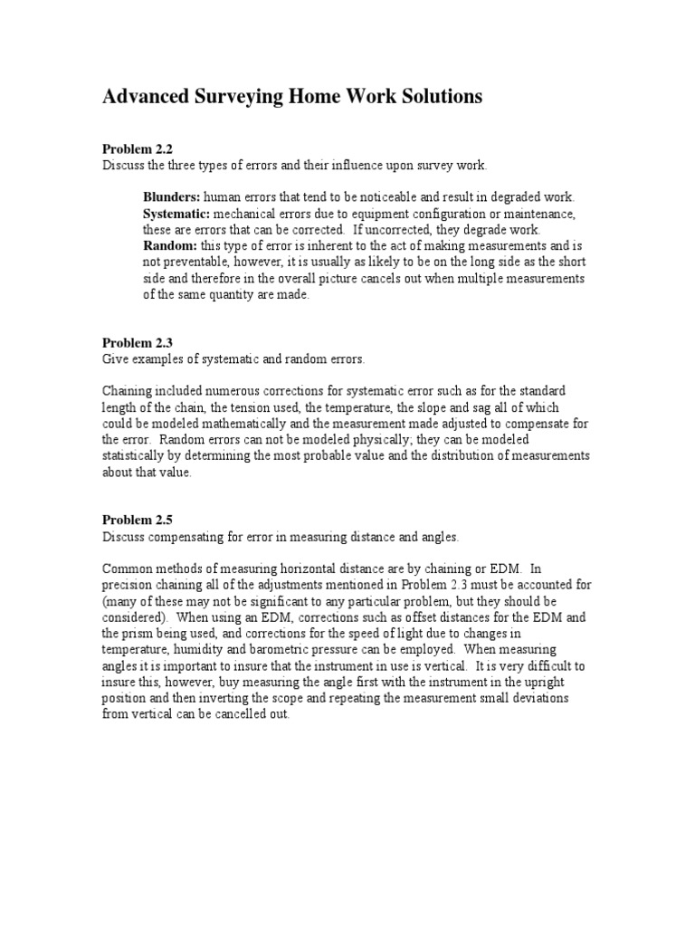 Advanced Surveying Homework Solutions | PDF | Surveying | Equator