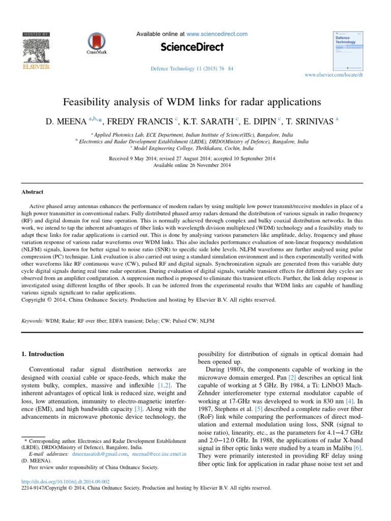 Feasibility Analysis of WDM Links For Radar Applications: Sciencedirect ...