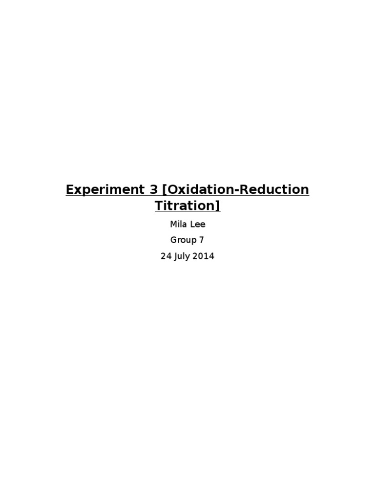 Oxidation Reduction Titration Lab Report PDF Titration Chemistry