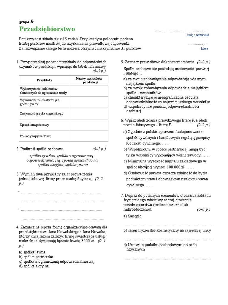 Test Podstawy Przedsiębiorczości Komunikacja Interpersonalna